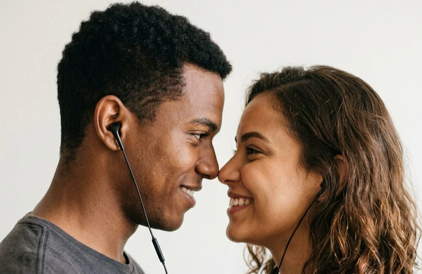 Pessoa ouvindo música com emoção
